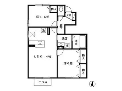 リビングタウン浜田(2LDK/1階)の間取り写真