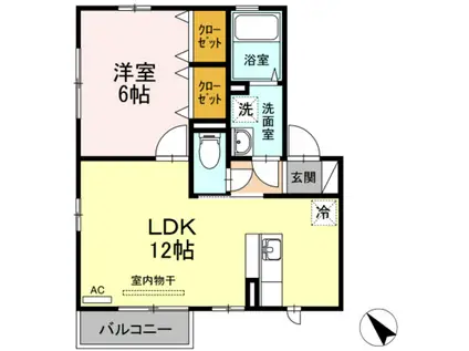 ディアコートS(1LDK/1階)の間取り写真