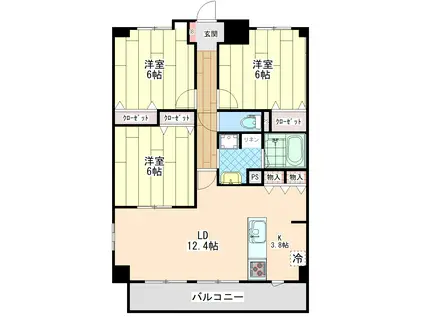 フェンテ ヴァレー(3LDK/3階)の間取り写真