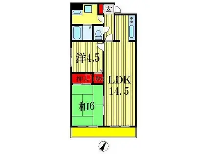 ヴィラ稲毛(2LDK/7階)の間取り写真