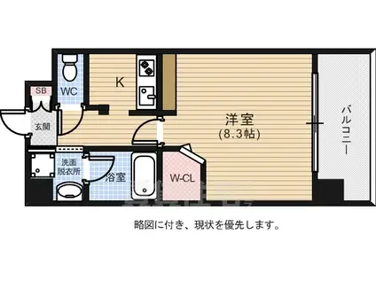 ルービンス観音3(1K/11階)の間取り写真