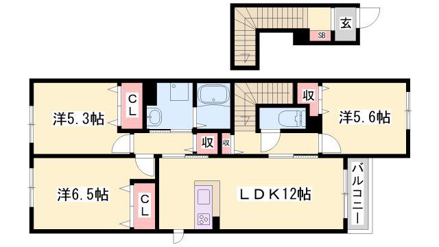シャンティ夢前(3LDK/2階)の間取り写真