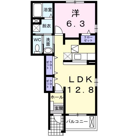 ハピネスA(1LDK/1階)の間取り写真