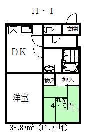 アヴェニュー上小杉(2DK/1階)の間取り写真