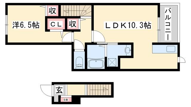アンサードリーム加古川(1LDK/2階)の間取り写真