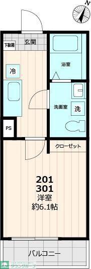 AXIS HANNO(1K/2階)の間取り写真