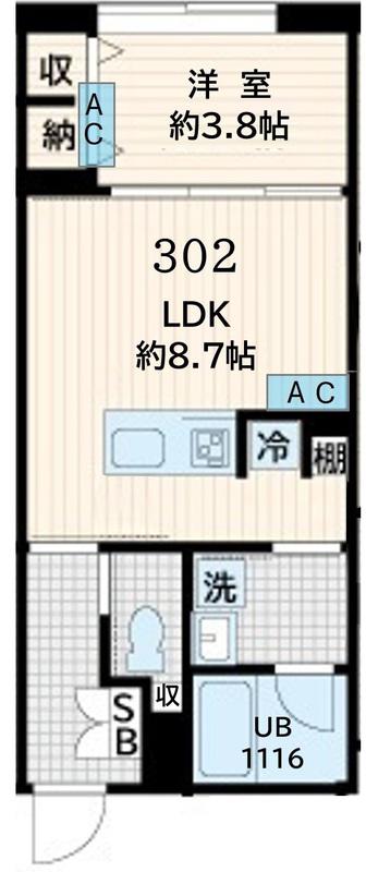 FULLEA恵比寿(1LDK/3階)の間取り写真