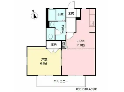 バリュージュ恒久 壱番館(1LDK/2階)の間取り写真