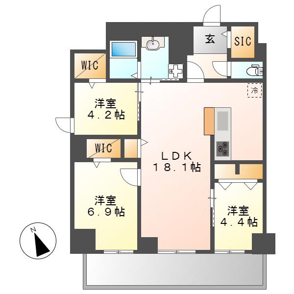 アーデルドルフ東山(3LDK/6階)の間取り写真