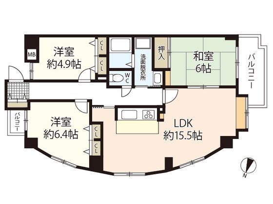 シーブリーズ東原弐番館(3LDK/9階)の間取り写真