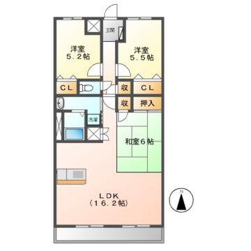 ルネス石津(2LDK/2階)の間取り写真