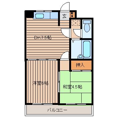 リバーヒルズ那珂(2DK/8階)の間取り写真