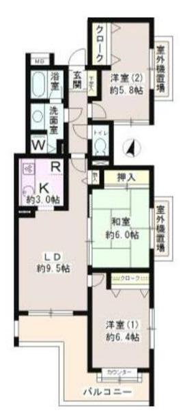 フィオーレ武蔵野(3LDK/3階)の間取り写真