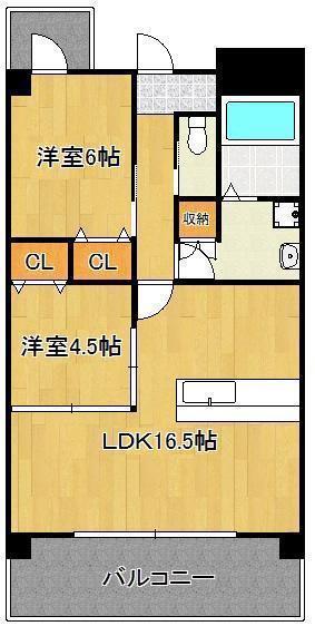 ルネス到津の森(2LDK/4階)の間取り写真