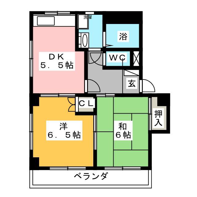 メゾンドカルムB(2DK/2階)の間取り写真