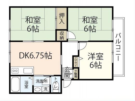 パストラル隅の浜A(3DK/2階)の間取り写真