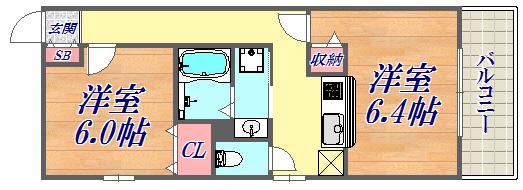 レジディア神戸三宮プレイス(2K/2階)の間取り写真
