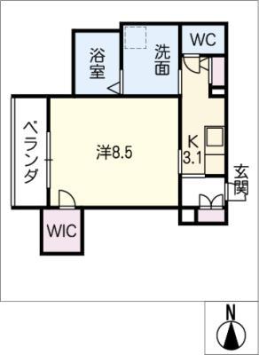 グランディール若水(1K/3階)の間取り写真