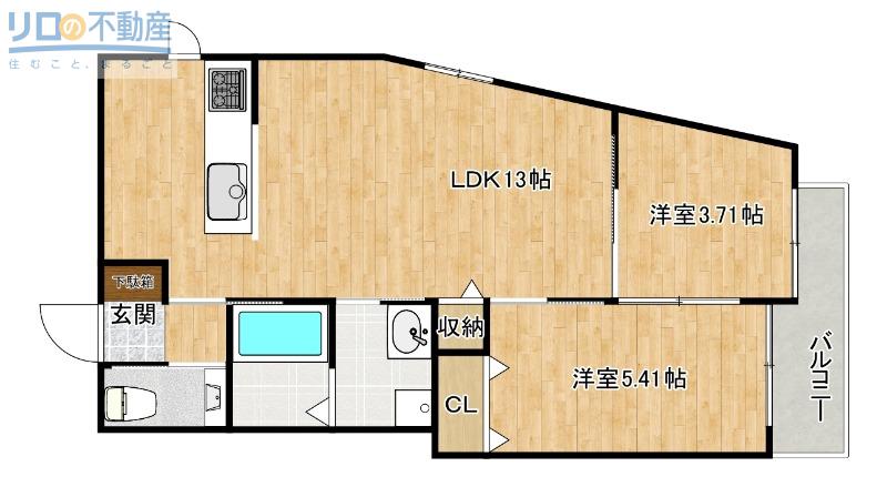 LOHAUS花屋敷駅前(2LDK/3階)の間取り写真