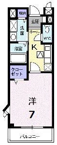 プロムナード天子田(1K/1階)の間取り写真