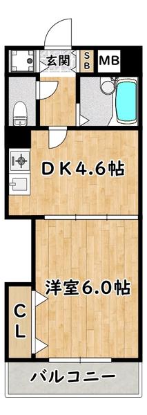 日生ロイヤル塚本(1DK/6階)の間取り写真