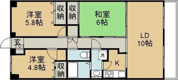 国見パークホームズD棟(3LDK/2階)の間取り写真