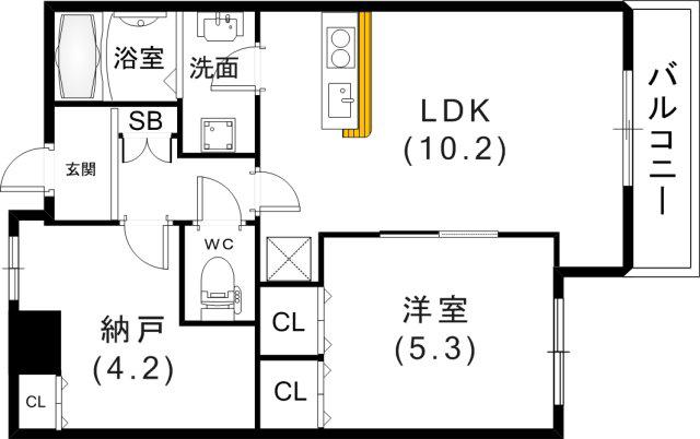 サンビルダープラス高羽ガーデン(1SLDK/1階)の間取り写真