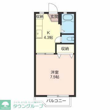 サンドゥエル A(1K/1階)の間取り写真