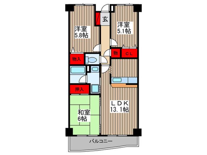 ラヴィエ大宮(3LDK/6階)の間取り写真