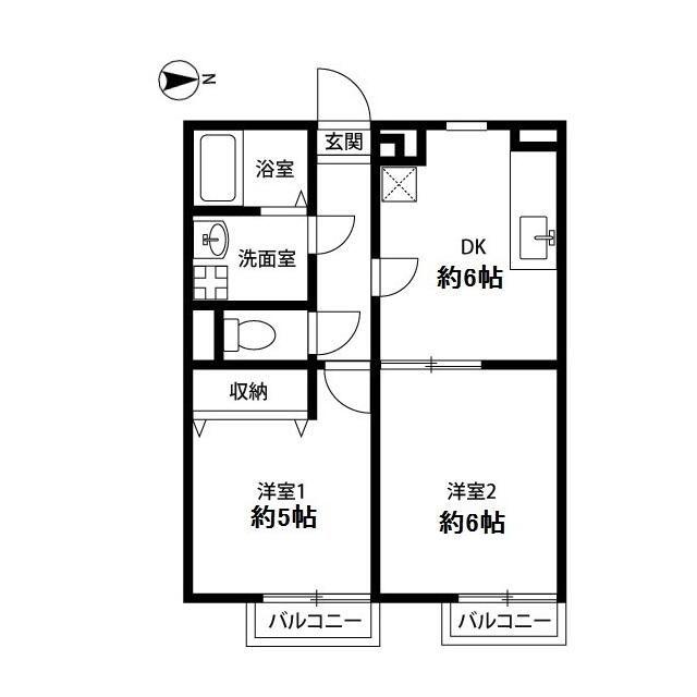 プレジール 門前(2DK/1階)の間取り写真