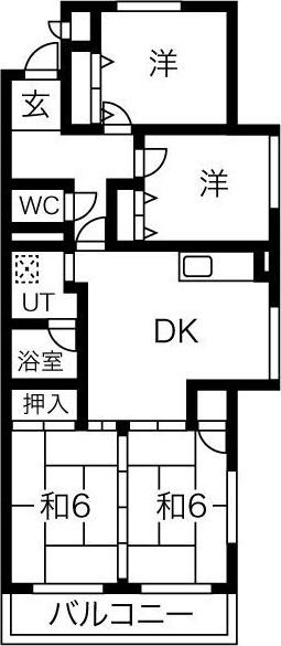 ユーハウス第2ゆたか台 東棟(4DK/4階)の間取り写真
