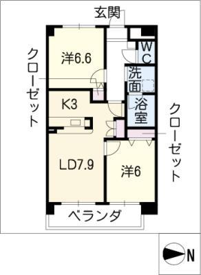 HEIGHTS MARUNAKA(2LDK/4階)の間取り写真