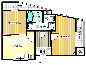 メビウス道明寺レジデンス東館(2DK/3階)の間取り写真
