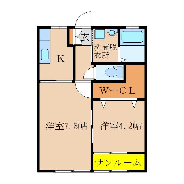 コリーヌC棟(2K/1階)の間取り写真