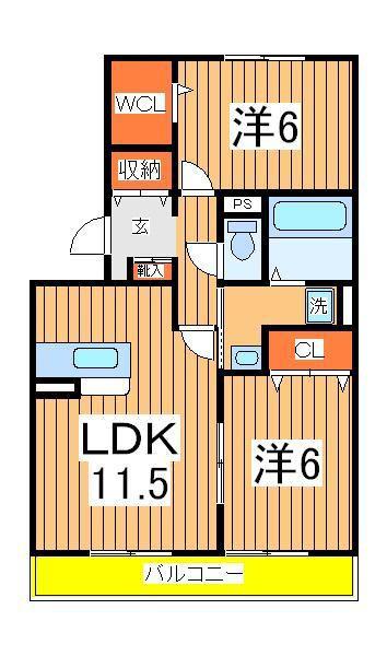 フローラルA(2LDK/2階)の間取り写真
