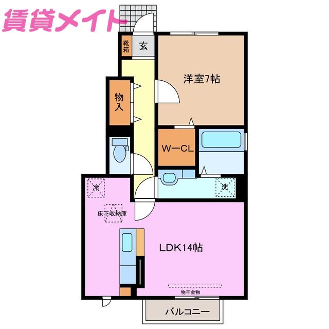 カーサ フェリーチェA(1LDK/1階)の間取り写真