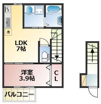 ネオステージ玉名(1LDK/2階)の間取り写真