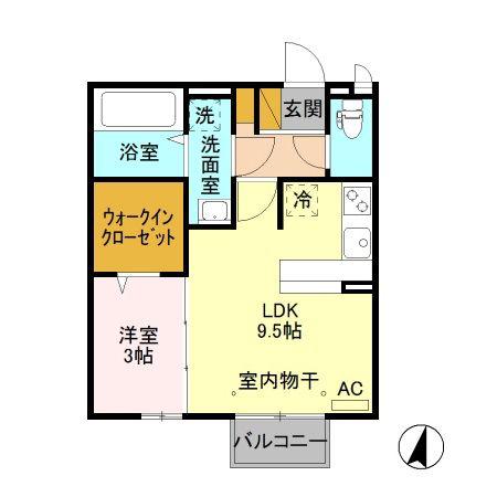 ラ・リヴィエール(1LDK/2階)の間取り写真