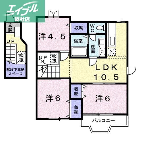 カリーノ・カーサB(3LDK/2階)の間取り写真
