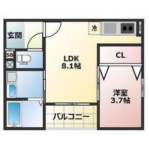 ALEGRIA泉佐野鶴原ノース(1LDK/1階)の間取り写真