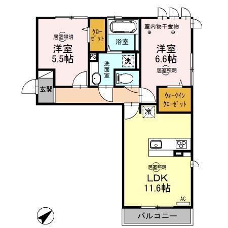 ロイジェントパークスレイクタウンIIIH(2LDK/1階)の間取り写真