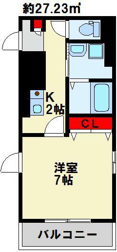クリス戸ノ上(1K/2階)の間取り写真