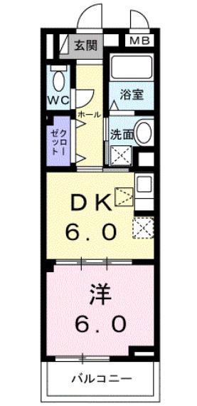 ボワ リュネール(1DK/1階)の間取り写真