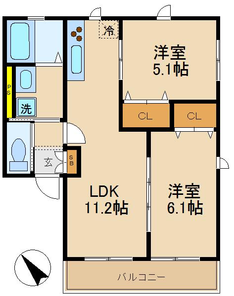 プランドールIV(2LDK/2階)の間取り写真