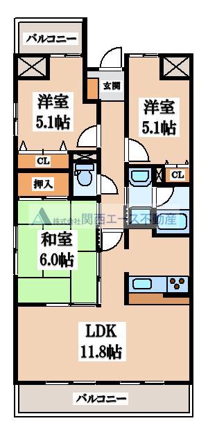 プランテーム吉田(3LDK/3階)の間取り写真