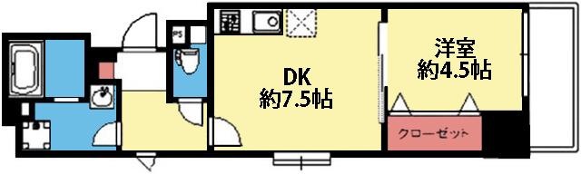 アークレティシアレジデンス(1DK/4階)の間取り写真