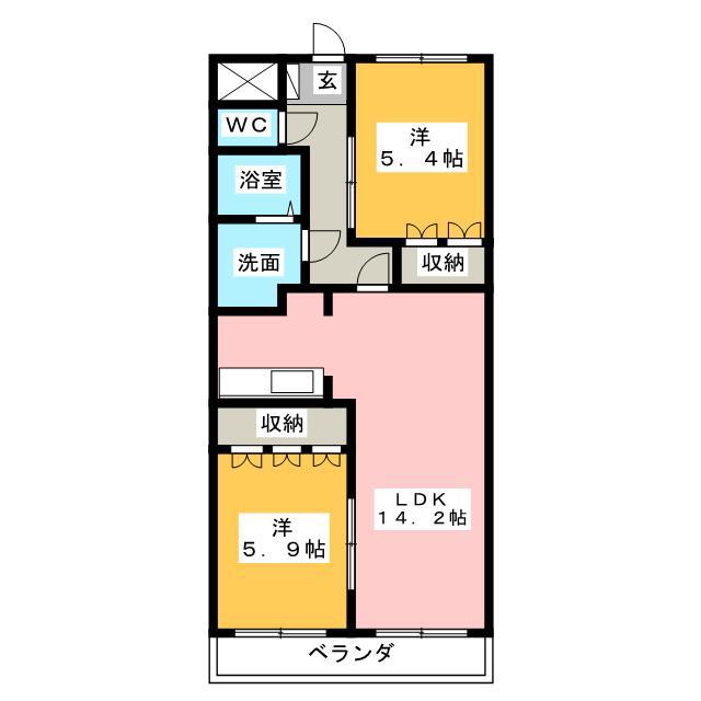 アシューレC(2LDK/1階)の間取り写真
