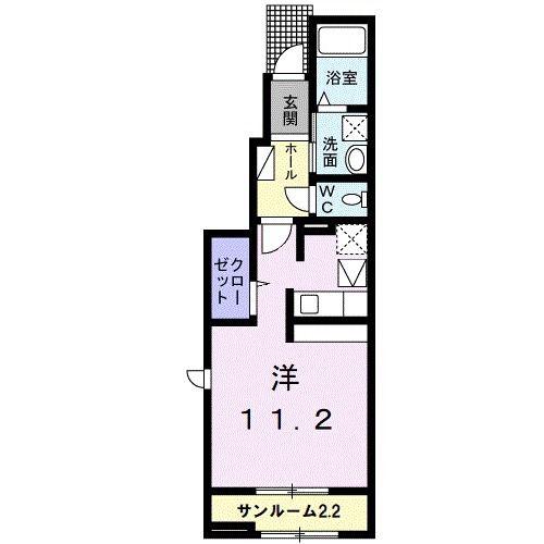 メイプル ジェルメA(ワンルーム/1階)の間取り写真