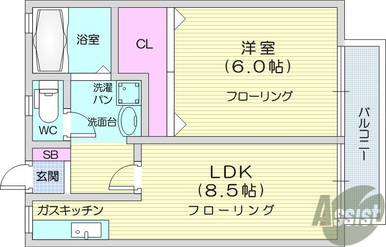 パナハイツ中倉(1LDK/1階)の間取り写真