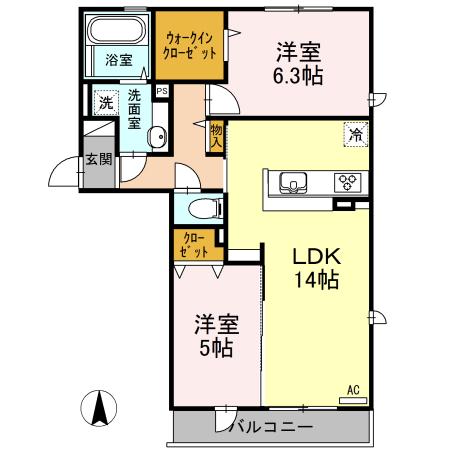 ロイジェントパークス レイクタウン III C(2LDK/1階)の間取り写真